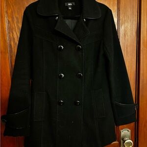BCX Black Peacoat with Wide Lapels and Structured Silhouette